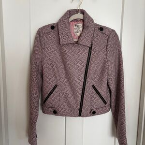 Tulle Anthropologie Pink Wool Blend Moto Jacket Size Medium Good Condition